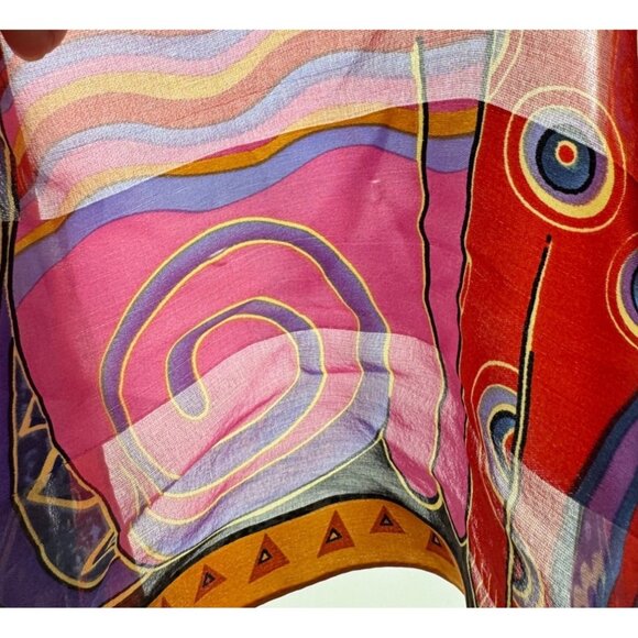 Laurel Burch "Feline Family Portrait" 100% Silk Scarf Vibrant Multicolor Cat Des - Picture 12 of 14